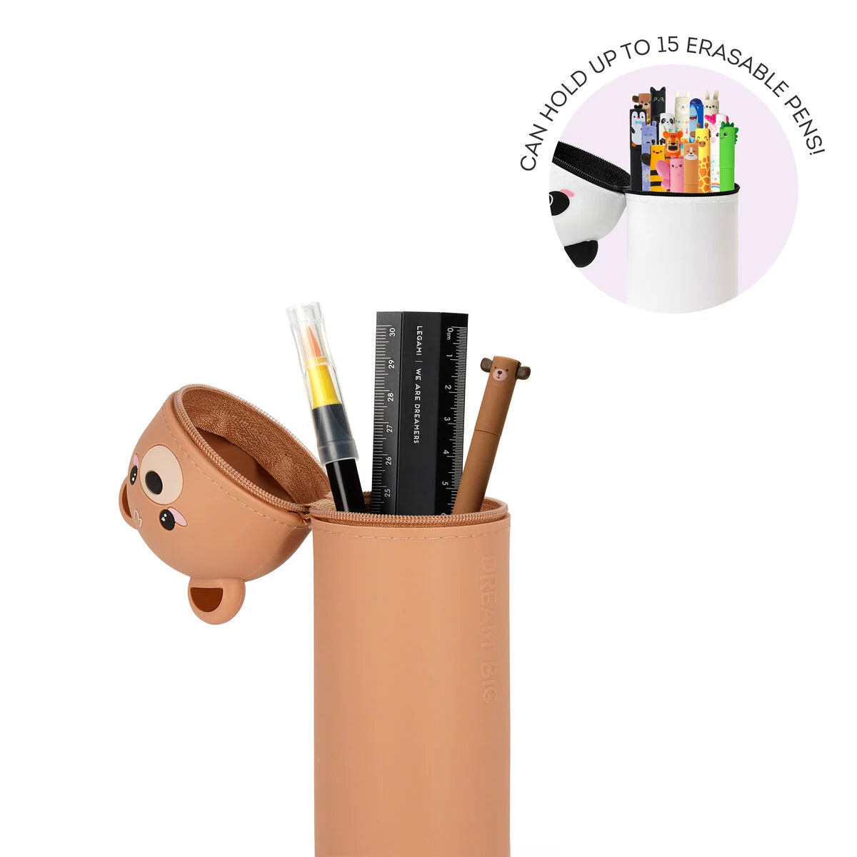 Legami 2-In-1 Silicone Pencil Case - Kawaii - Teddy Bear "Dream Big"