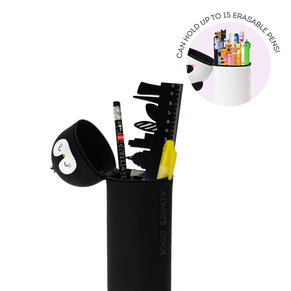 Legami 2-In-1 Silicone Pencil Case - Kawaii - Penguin "Always Cool"
