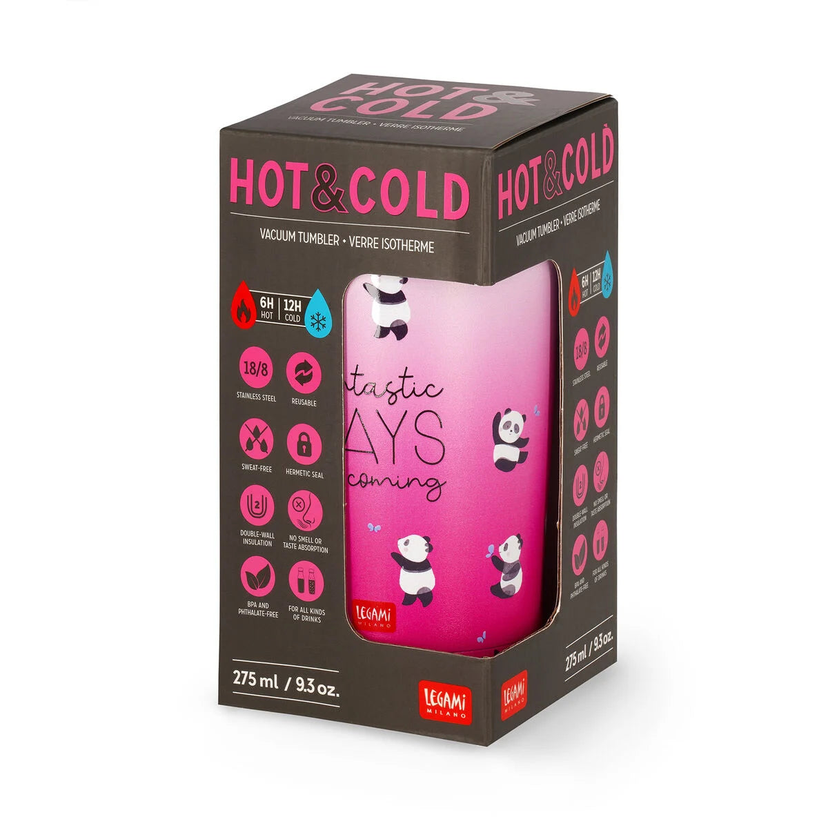 Legami Hot & Cold Vacuum Tumbler 275ml - Panda