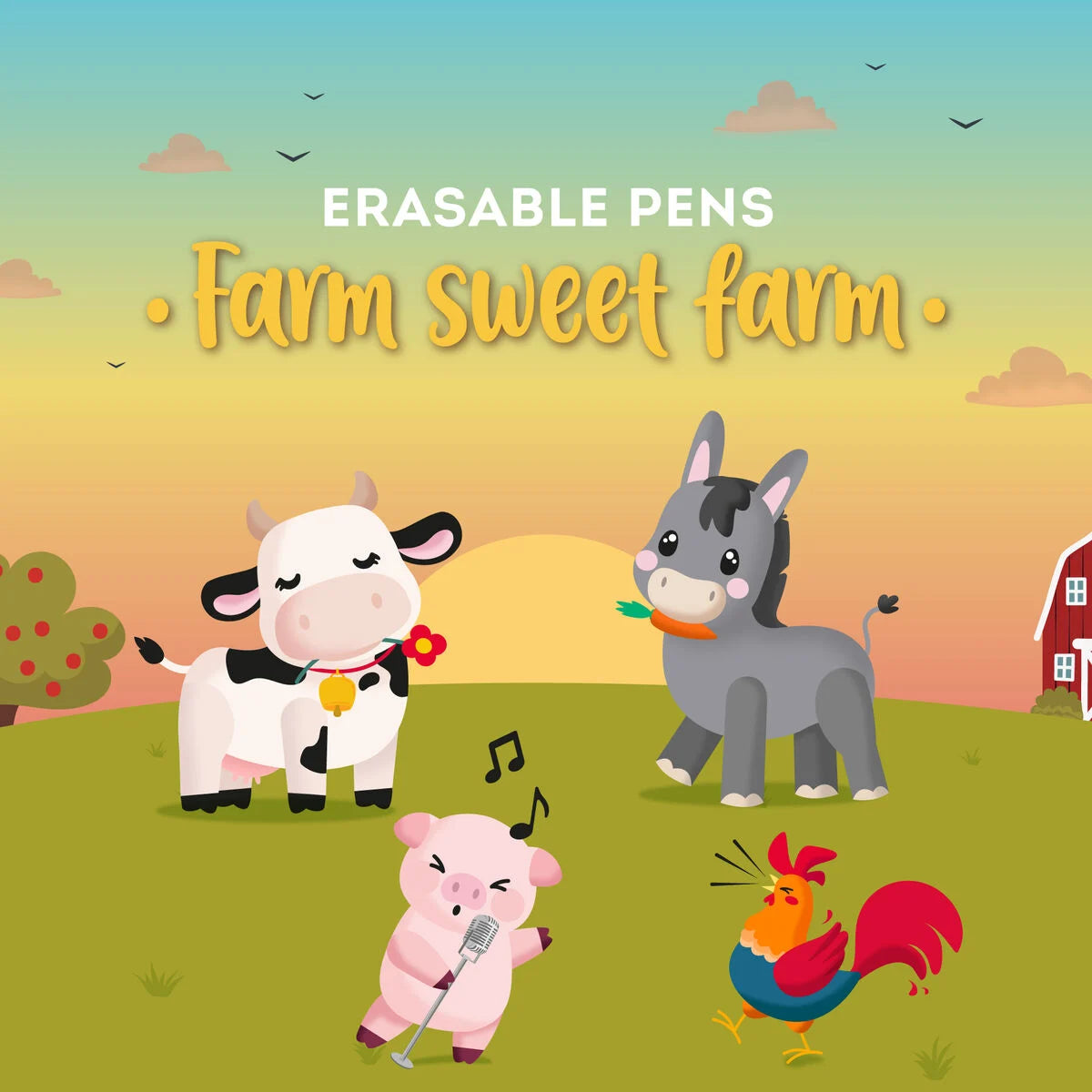 Legami Erasable Pens A Set Of 4pcs - Farm Sweet Farm