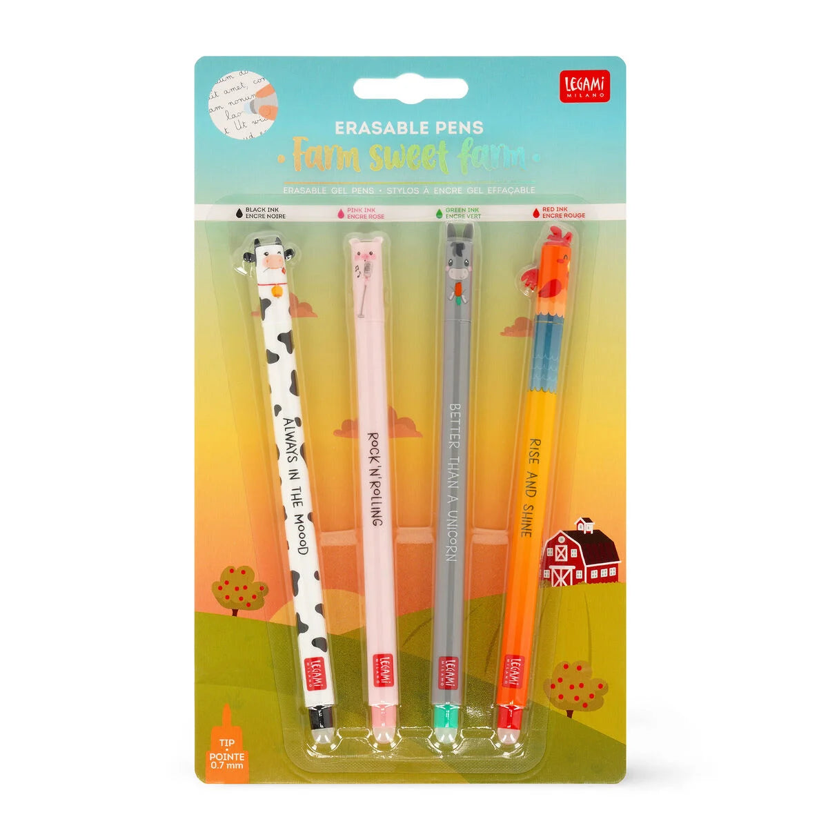 Legami Erasable Pens A Set Of 4pcs - Farm Sweet Farm