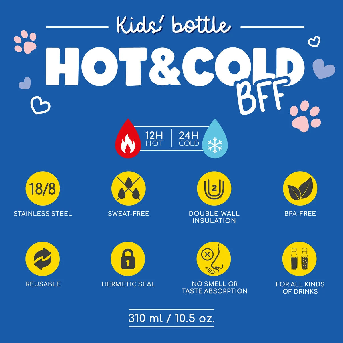 Legami Vacuum Bottle For Kids 310ml - Hot & Cold BFF - Kitty