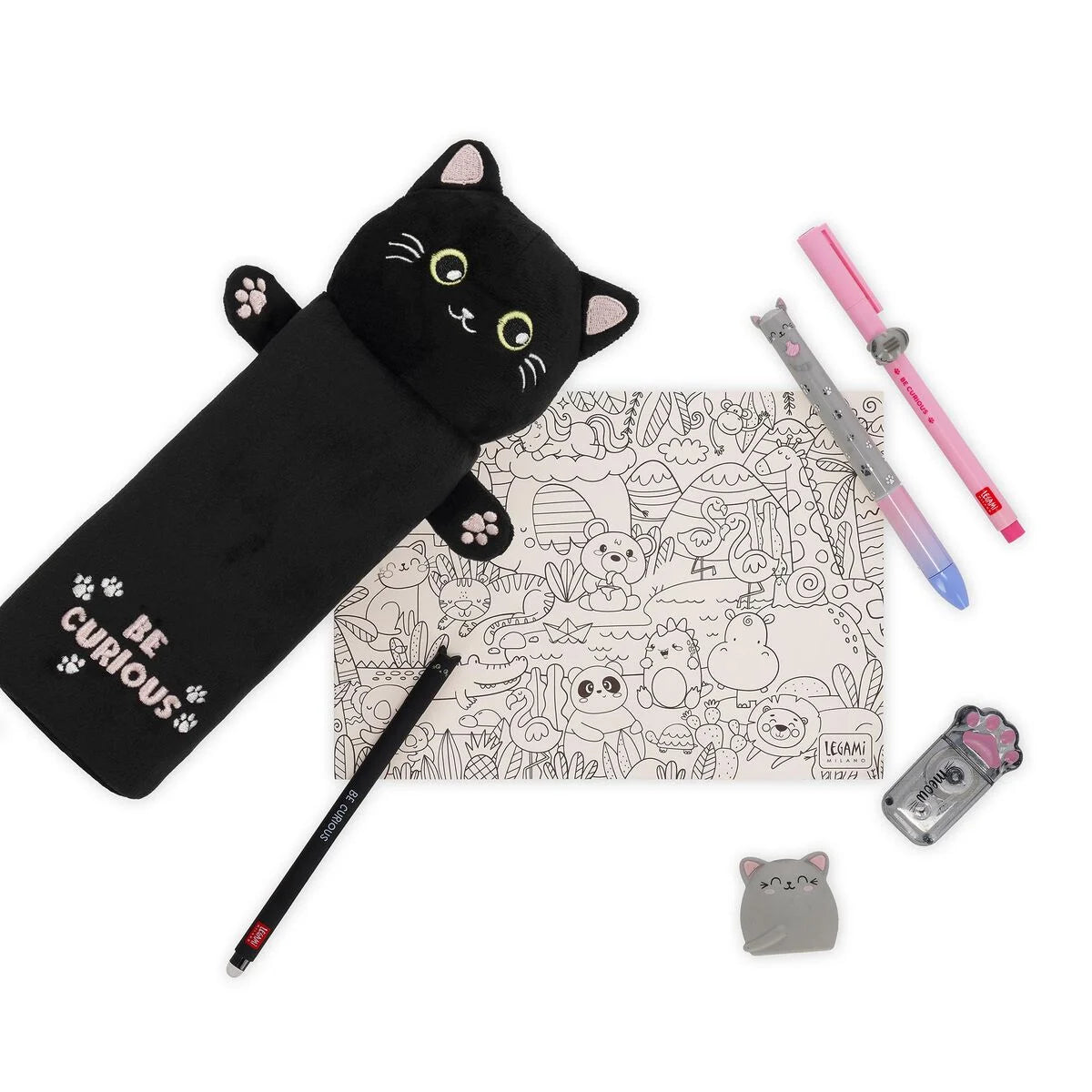 Legami Soft Plush Pencil Case - Super Soft! - Kitty "Be Curious"