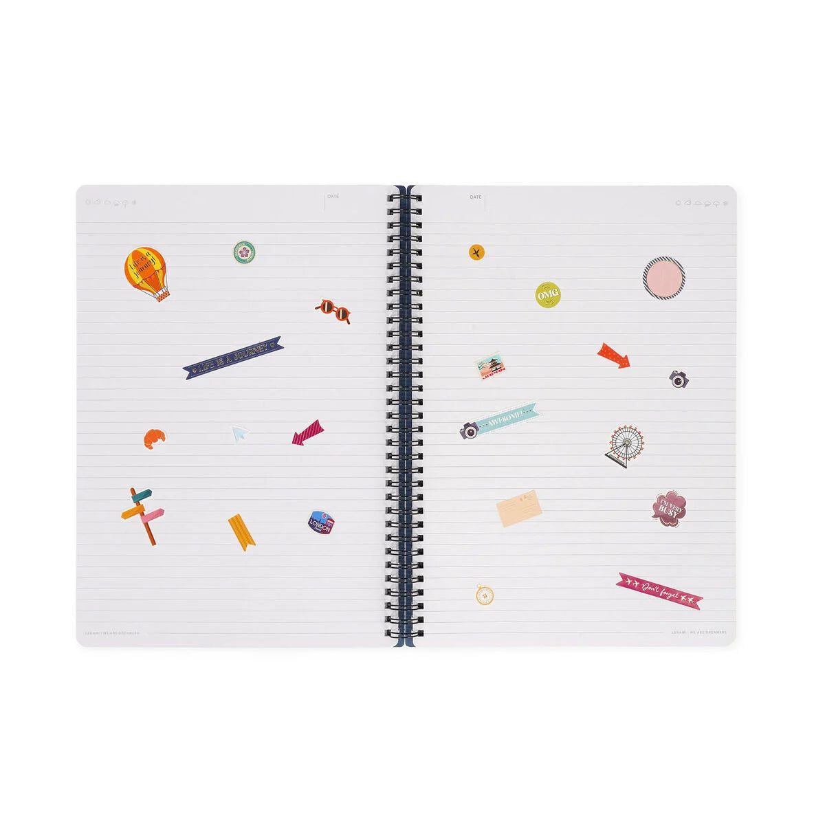 A4 Legami Spiral-Bound Lined Notebook With Illustrated Hardcover - Travel Stickers