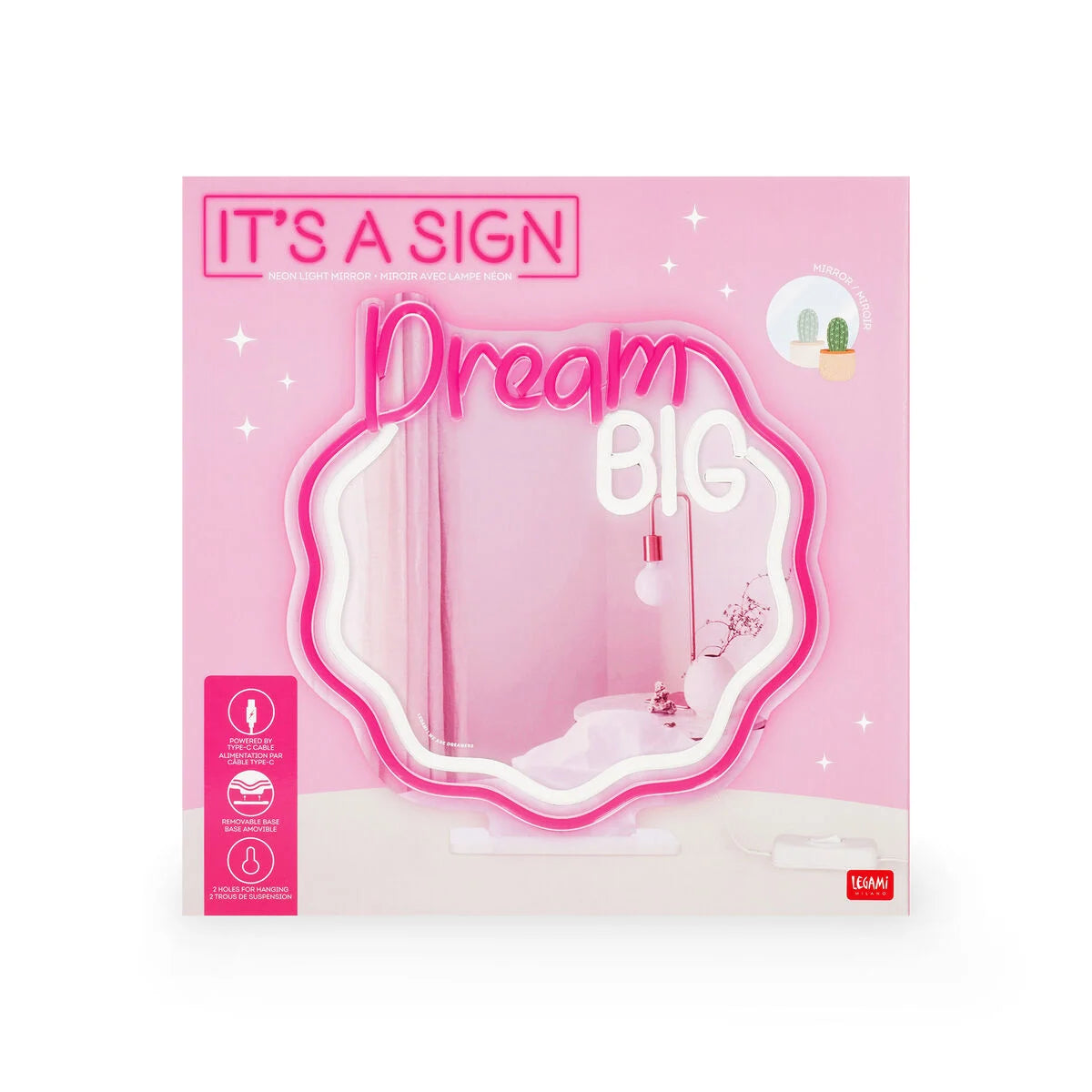 Legami Neon Light Mirror - It's A Sign - Dream Big