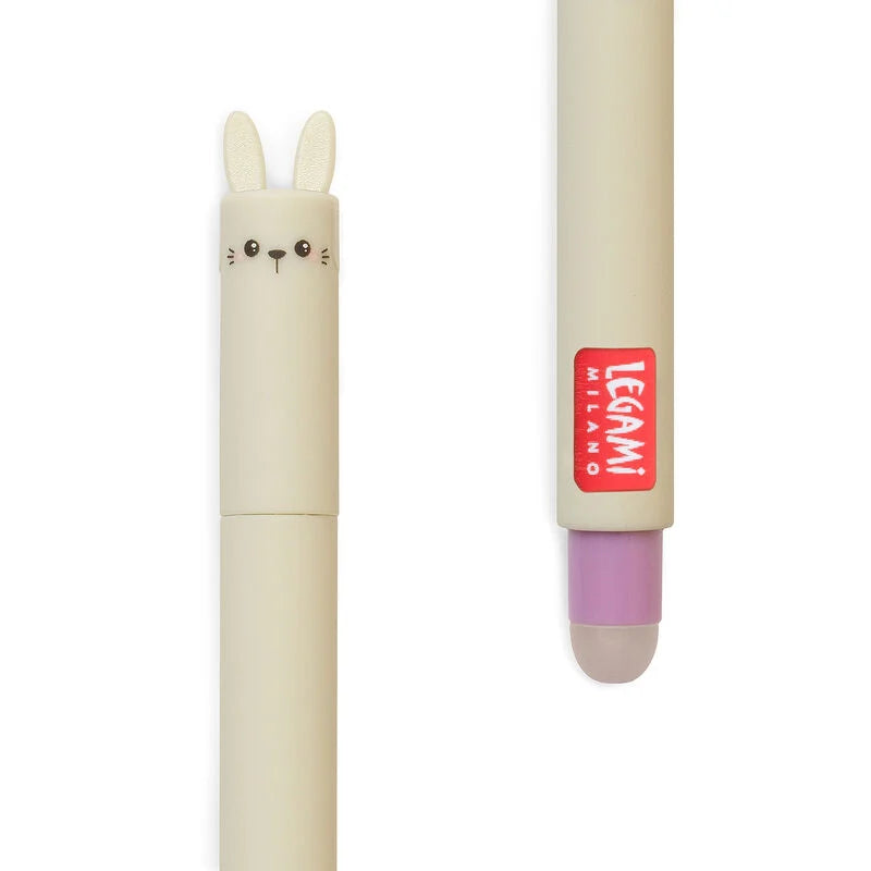 Legami Erasable Gel Pen 0.7mm Purple Ink - Bunny "Don't Worry Be Hoppy"