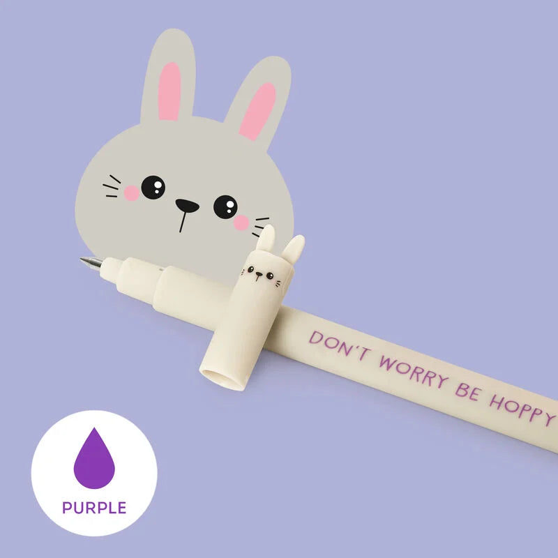 Legami Erasable Gel Pen 0.7mm Purple Ink - Bunny "Don't Worry Be Hoppy"