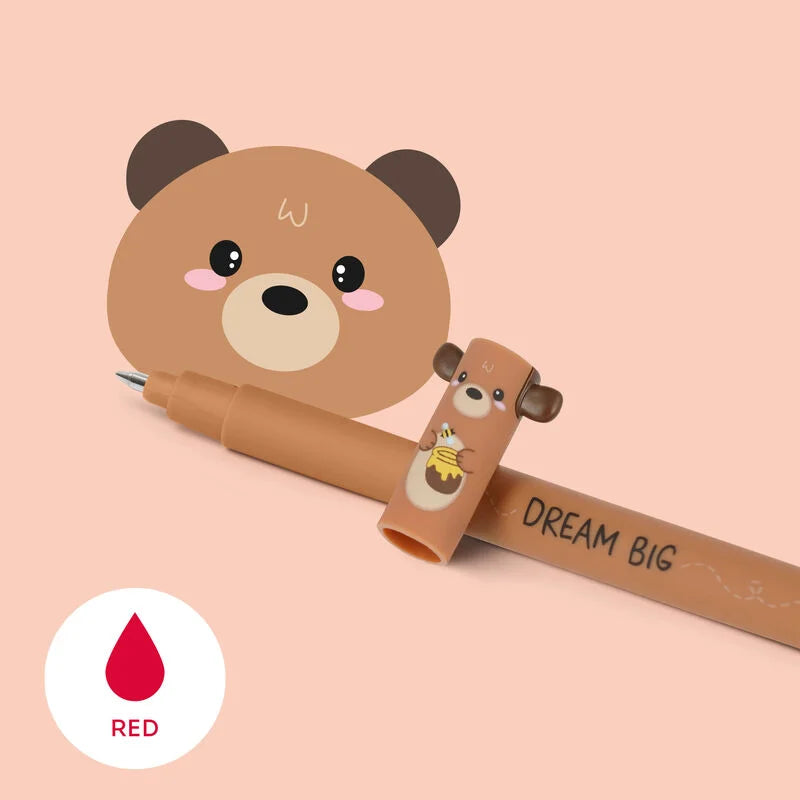 Legami Erasable Gel Pen 0.7mm Red Ink - Teddy Bear "Dream Big"
