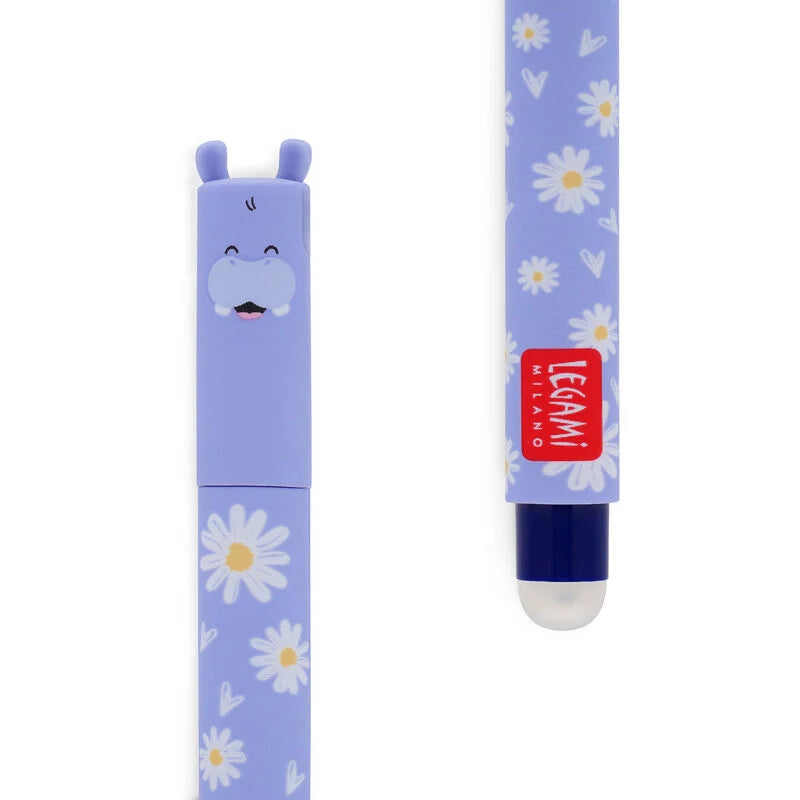 Legami Erasable Gel Pen 0.7mm Blue Ink - Hippo "Hip Hippo Hooray!"