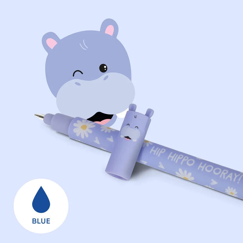 Legami Erasable Gel Pen 0.7mm Blue Ink - Hippo "Hip Hippo Hooray!"