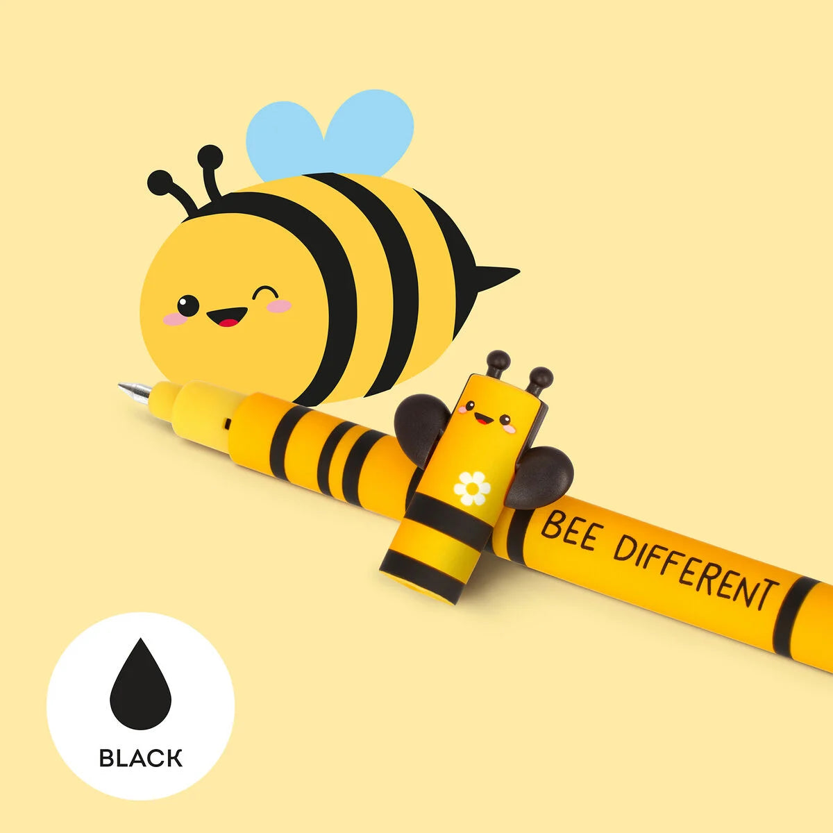 Legami Erasable Gel Pen 0.7mm Black Ink - Bee "Bee Different"
