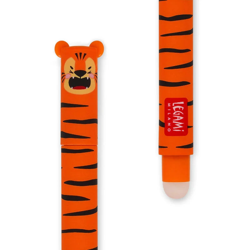 Legami Erasable Gel Pen 0.7mm Orange Ink - Tiger "Grrreat Adventures"