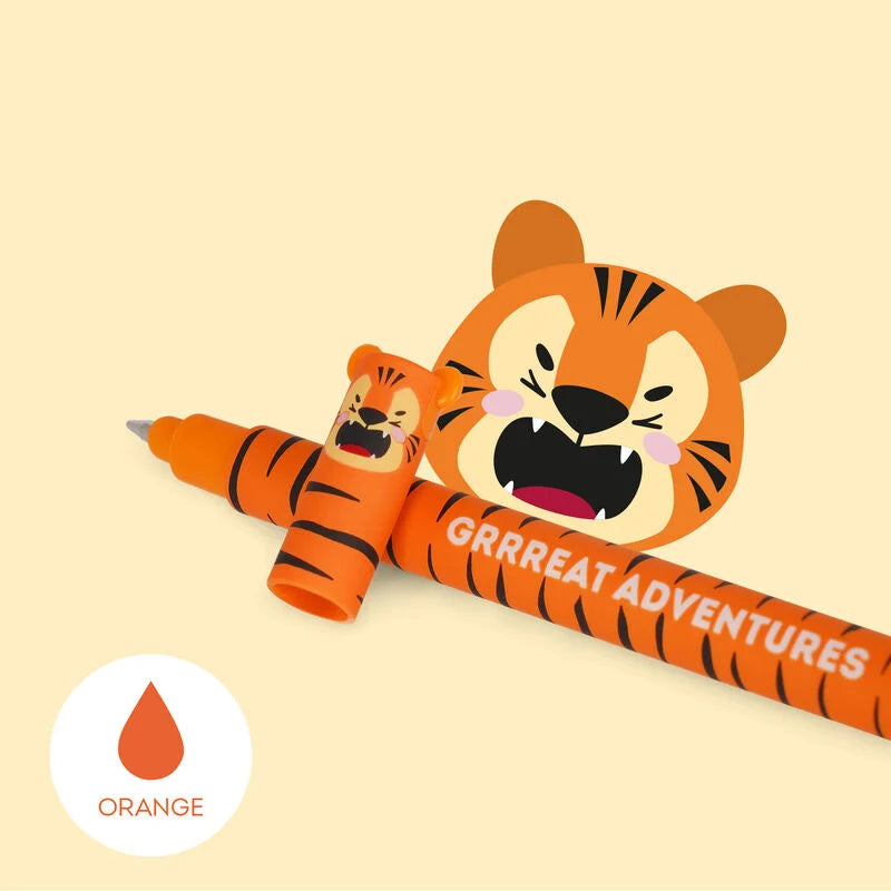 Legami Erasable Gel Pen 0.7mm Orange Ink - Tiger "Grrreat Adventures"