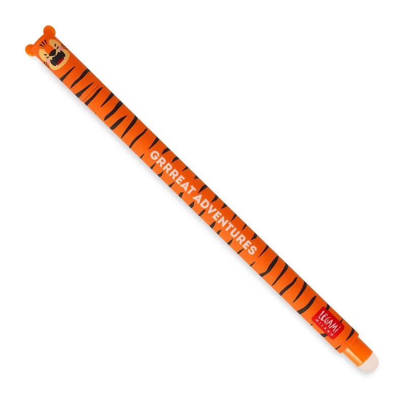 Legami Erasable Gel Pen 0.7mm Orange Ink - Tiger "Grrreat Adventures"