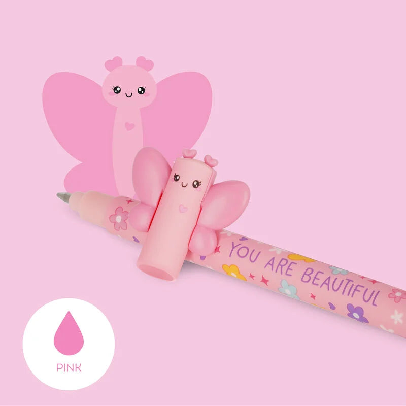 Legami Erasable Gel Pen 0.7mm Pink Ink - Butterfly "You Are Beautiful"