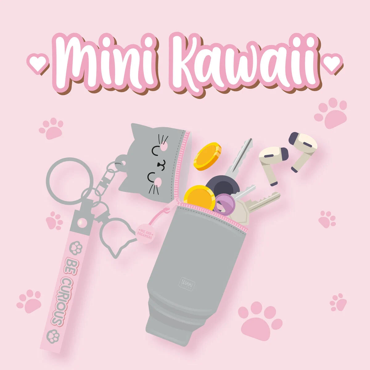 Legami Coin Purse With Keychain - Mini Kawaii - Kitty