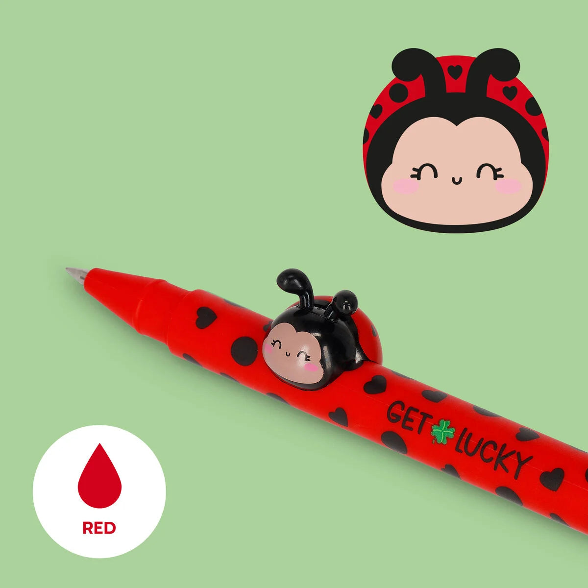 Legami Lovely Friends Gel Pen 0.5mm Red Ink - Ladybug "Get Lucky"