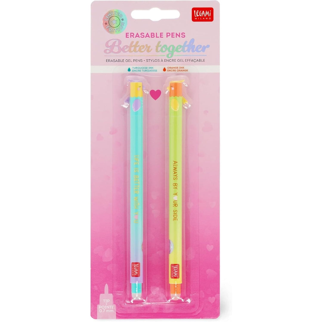 Legami Erasable Pens Set Of 2pcs - Better Together - Turquoise & Orange Ink
