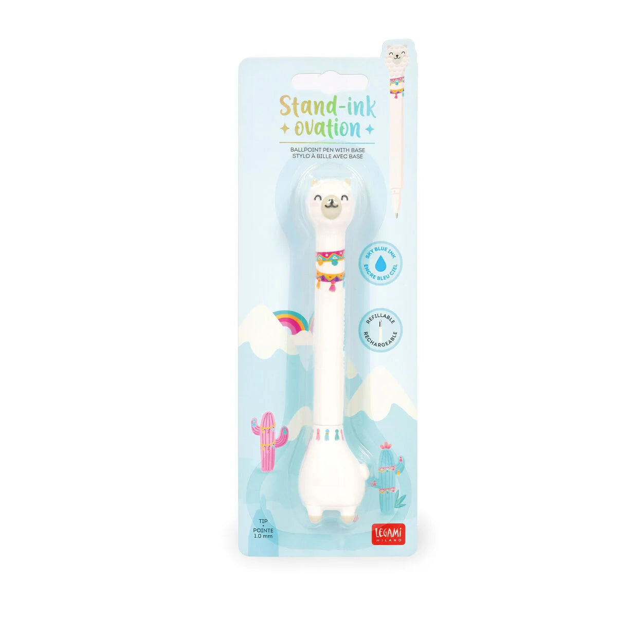 Legami Ballpoint Pen With Base - Stand-Ink Ovation - Llama / Sky Blue Ink