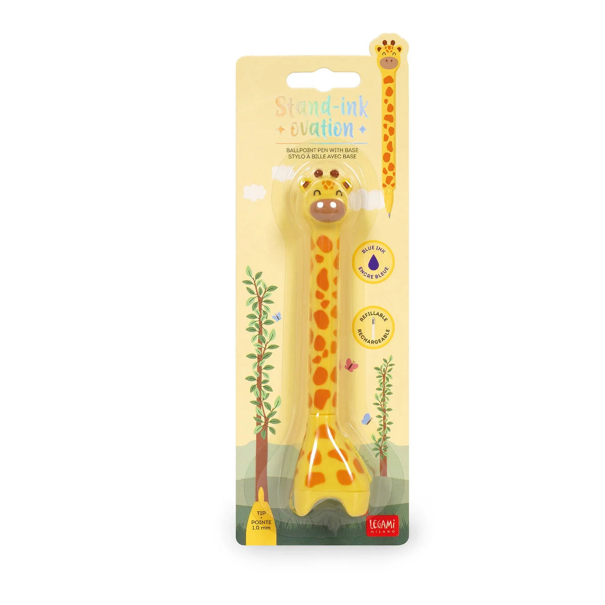 Legami Ballpoint Pen With Base - Stand-Ink Ovation - Giraffe / Blue Ink