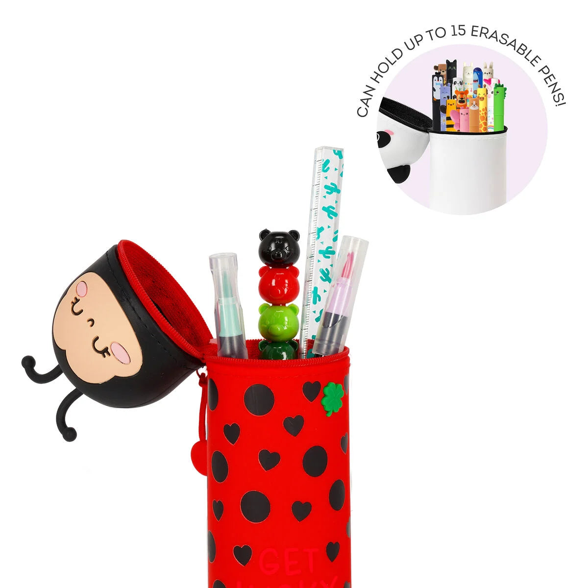 Legami 2-In-1 Silicone Pencil Case - Kawaii - Ladybug "Get Lucky"
