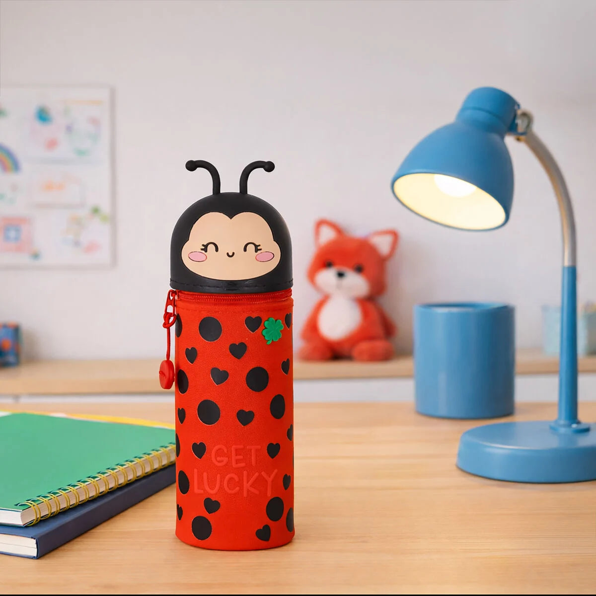 Legami 2-In-1 Silicone Pencil Case - Kawaii - Ladybug "Get Lucky"