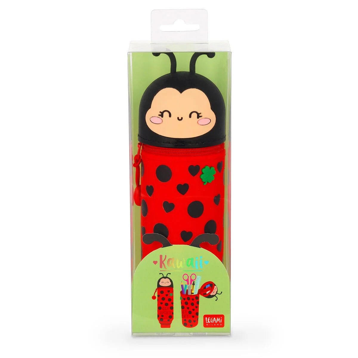 Legami 2-In-1 Silicone Pencil Case - Kawaii - Ladybug "Get Lucky"
