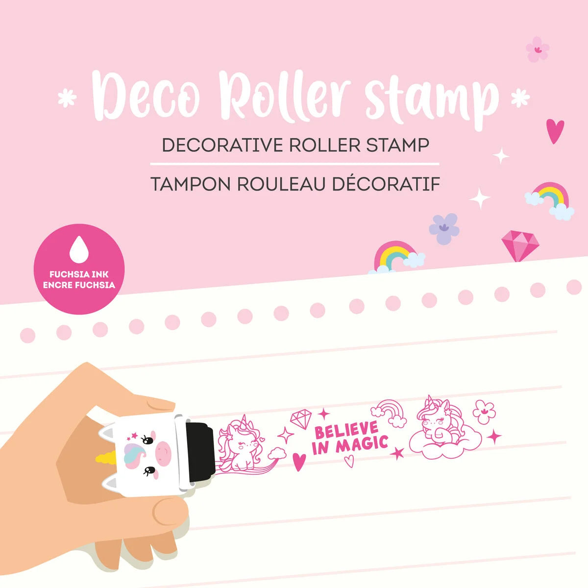 Legami Decorative Roller Stamp - Deco - Unicorn / Fuchsia Ink
