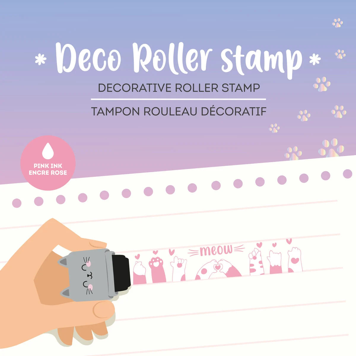 Legami Decorative Roller Stamp - Deco - Kitty / Pink Ink