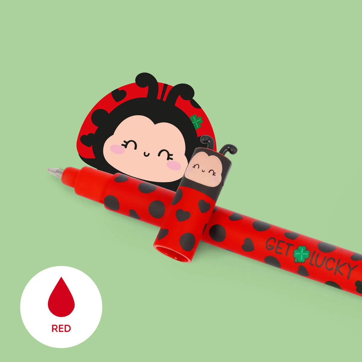 Legami Erasable Gel Pen 0.7mm Red Ink - Ladybug "Get Lucky"