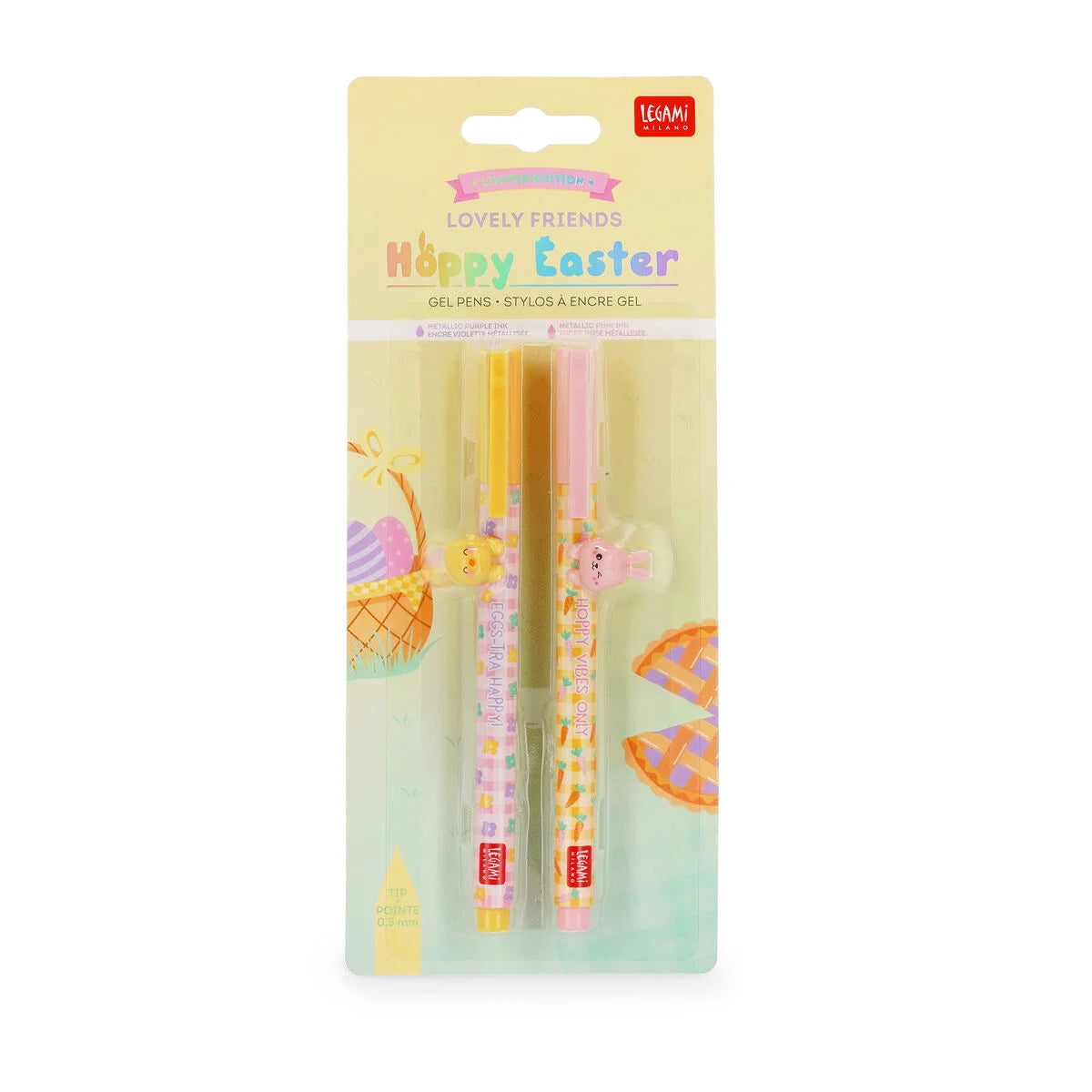 Legami Gel Pens Set Of 2pcs - Hoppy Easter Lovely Friends - Metallic Purple & Metallic Pink Ink