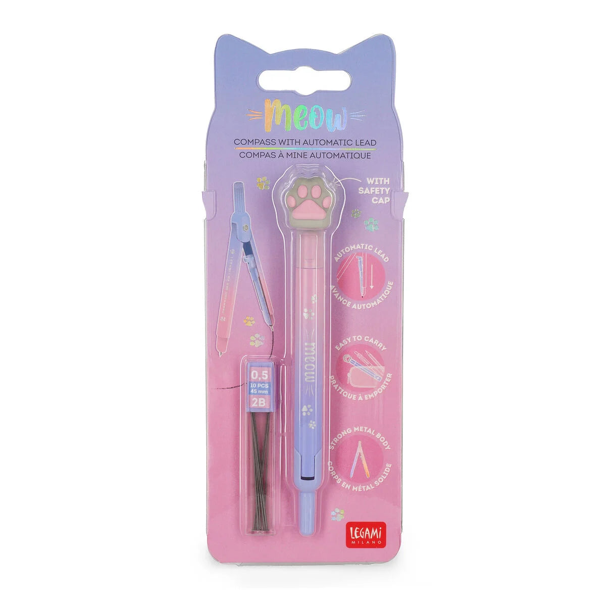 Legami Compass With Mechanical Pencil - Meow - Kitty Paw