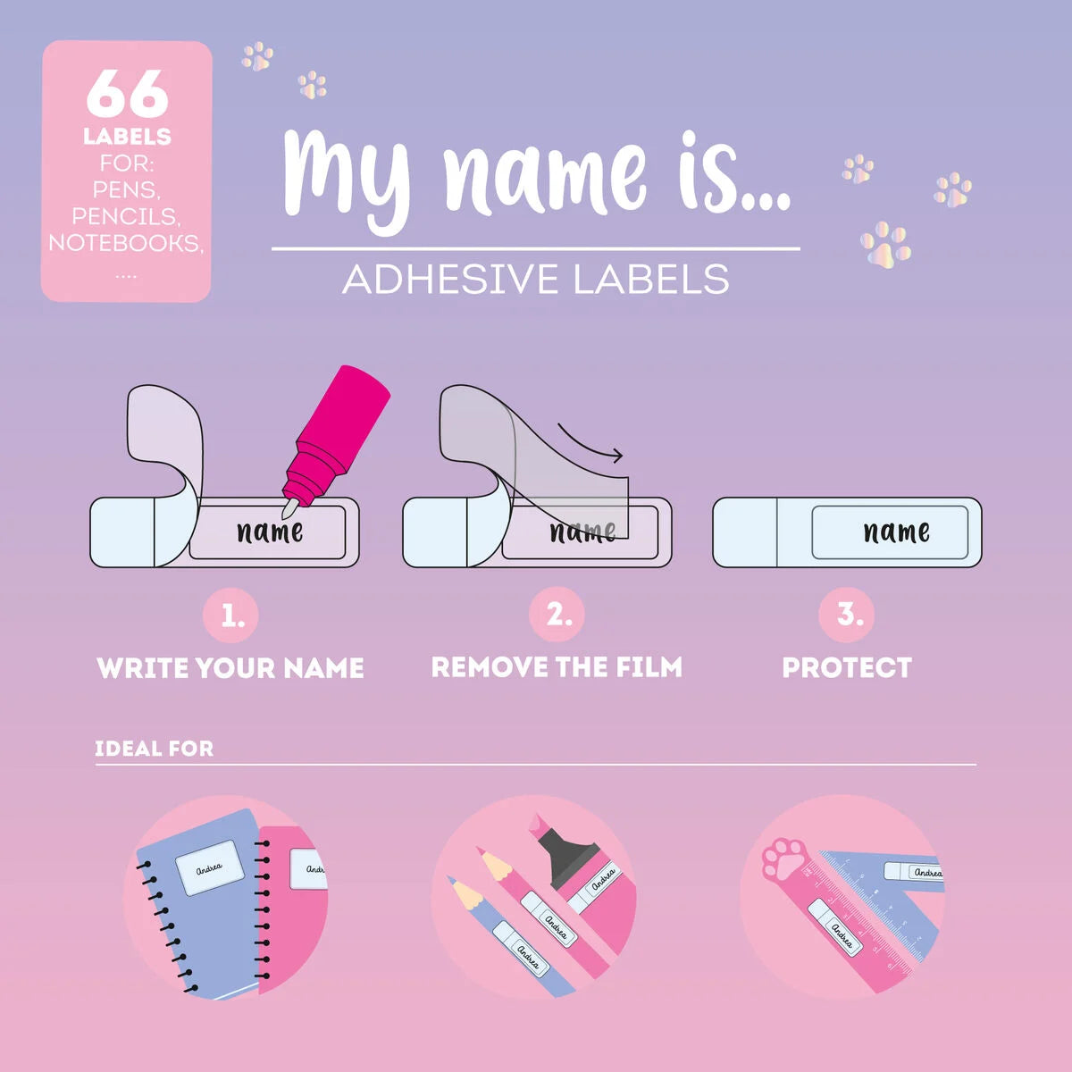 Legami Adhesive Labels With Protective Film - My Name Is... - Kitty