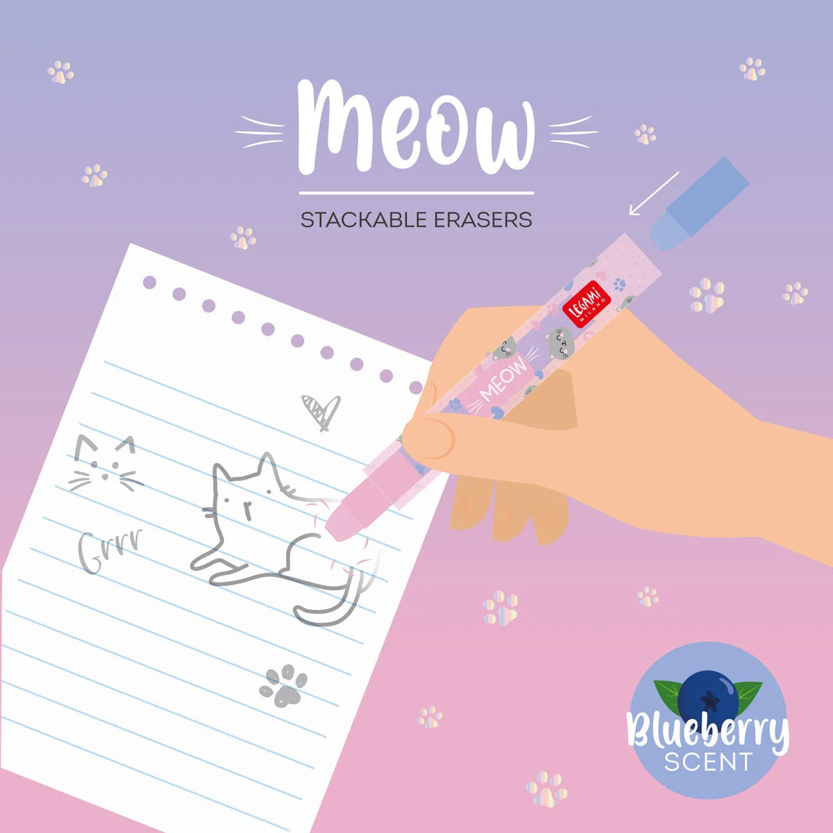 Legami Stackable Erasers - Meow - Kitty Paw