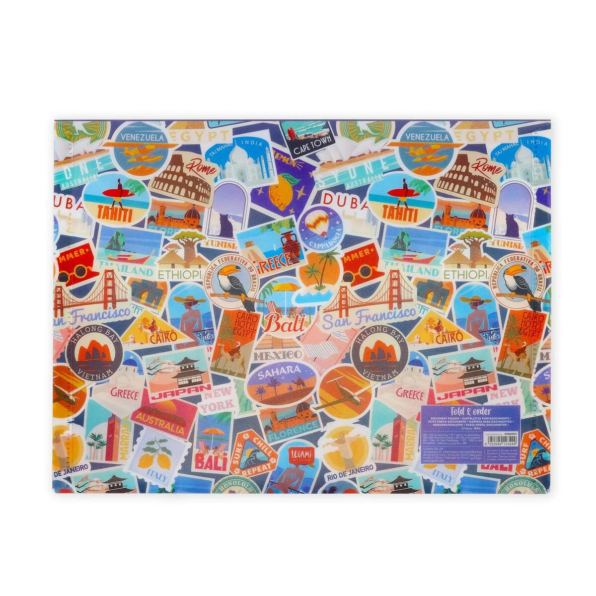 A4 Legami Document Folder - Fold & Order - Travel Stickers
