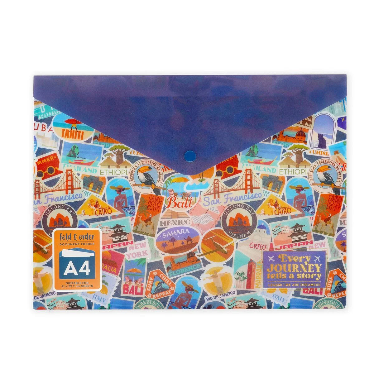 A4 Legami Document Folder - Fold & Order - Travel Stickers