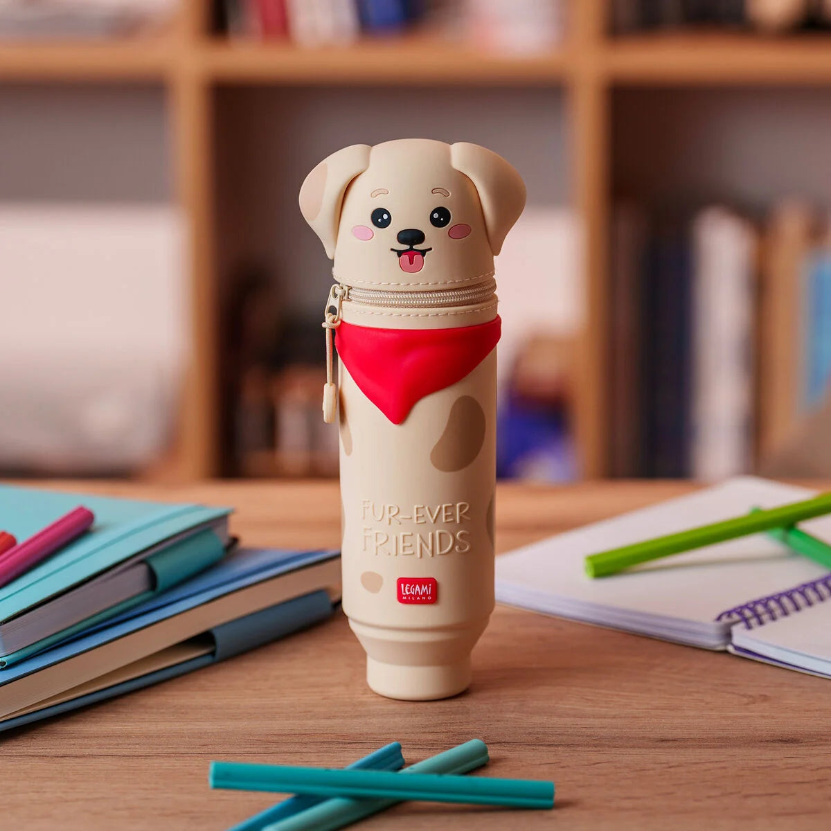 Legami 2-In-1 Silicone Pencil Case - Kawaii - Golden "Fur-Ever Friends"