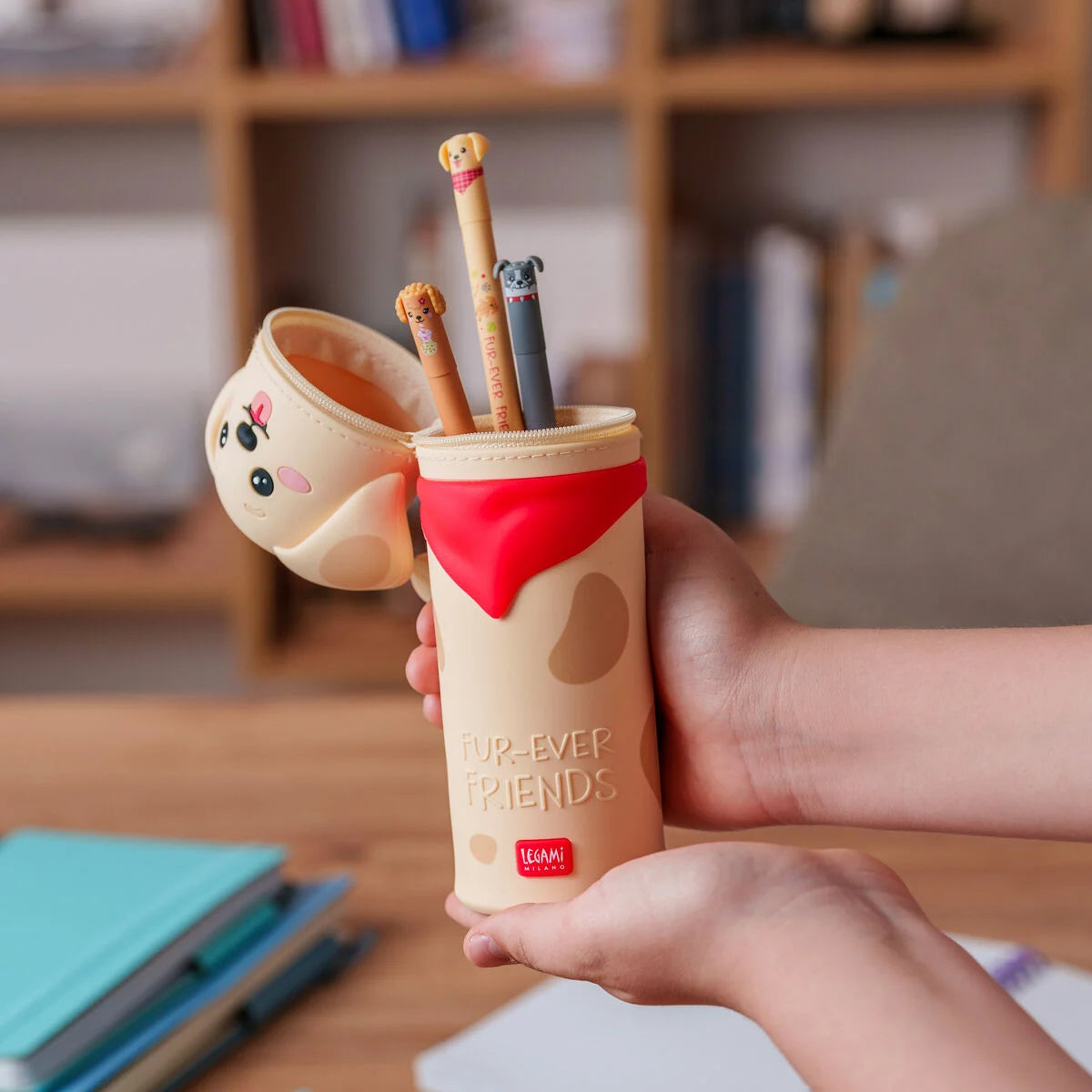 Legami 2-In-1 Silicone Pencil Case - Kawaii - Golden "Fur-Ever Friends"