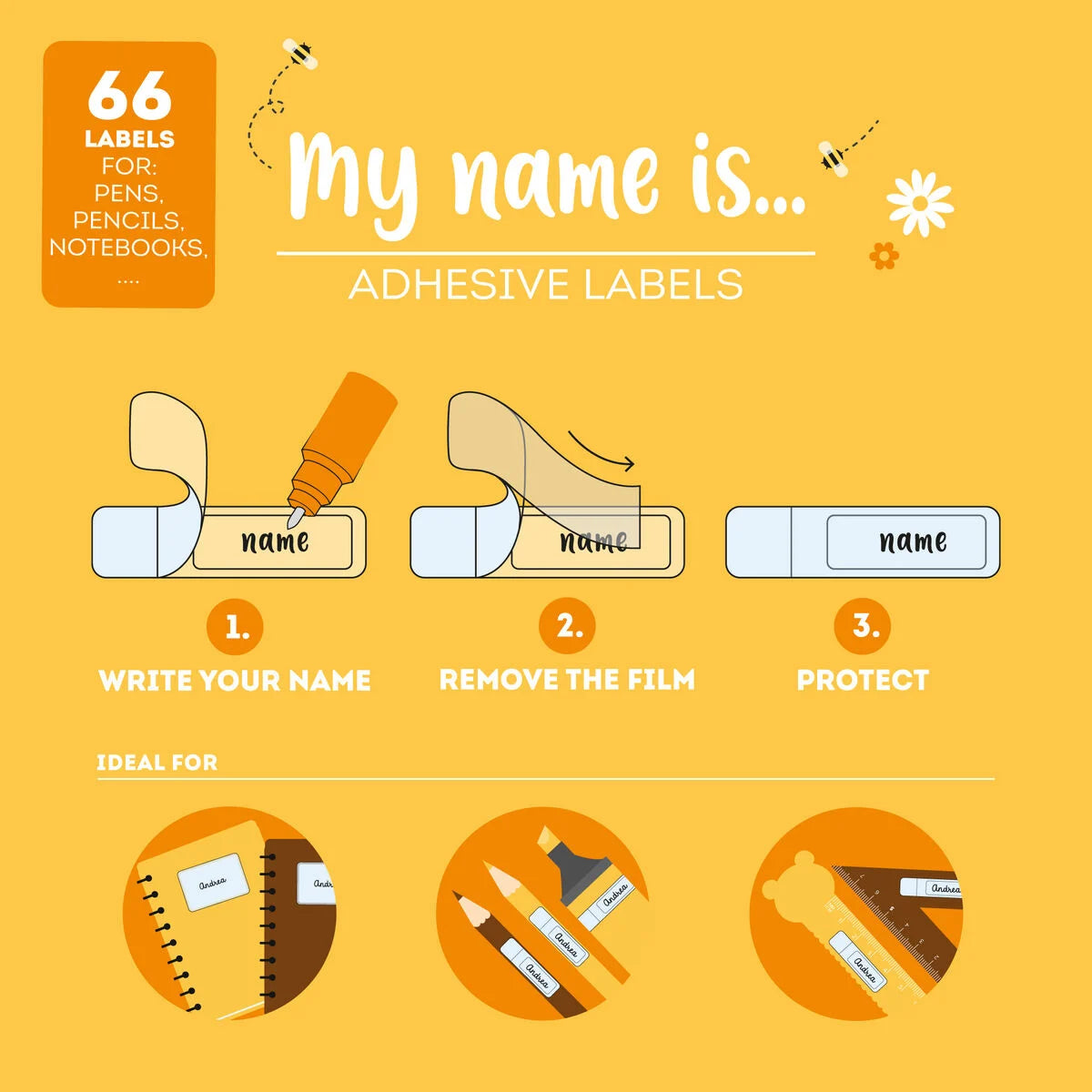 Legami Adhesive Labels With Protective Film - My Name Is... - Teddy Bear