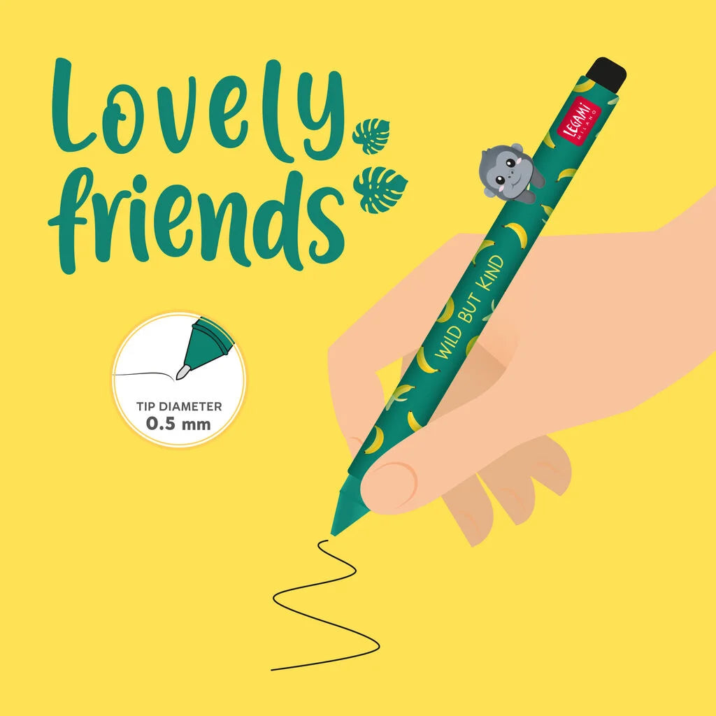 Legami Gel Pen 0.5mm Black Ink - Lovely Friends - Gorilla "Wild But Kind"