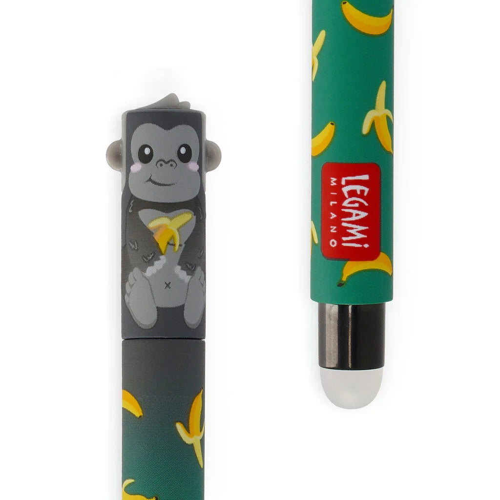 Legami Erasable Gel Pen 0.7mm Black Ink - Gorilla "Wild But Kind"
