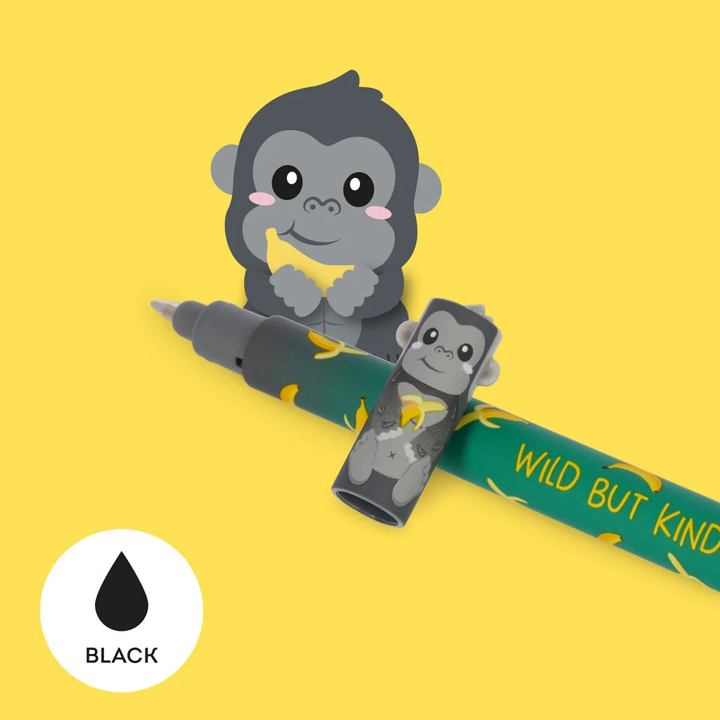 Legami Erasable Gel Pen 0.7mm Black Ink - Gorilla "Wild But Kind"