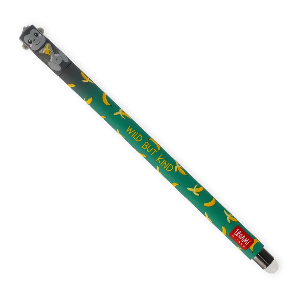 Legami Erasable Gel Pen 0.7mm Black Ink - Gorilla "Wild But Kind"