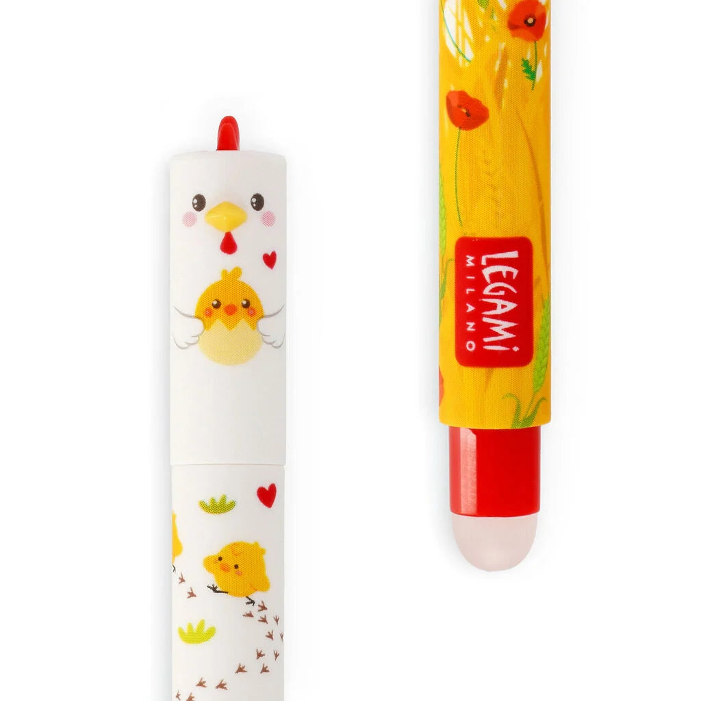 Legami Erasable Gel Pen 0.7mm Red Ink - Hen "I Care A Lot"