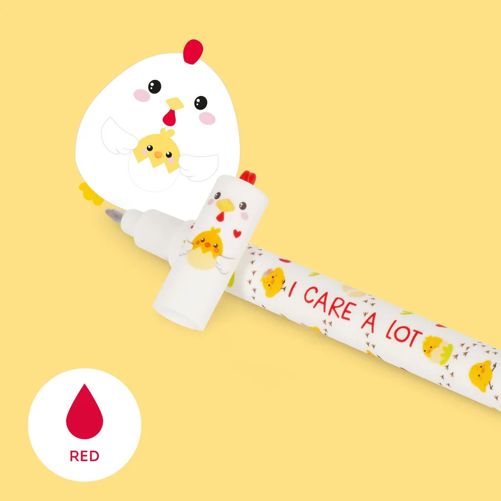 Legami Erasable Gel Pen 0.7mm Red Ink - Hen "I Care A Lot"