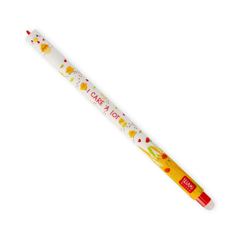 Legami Erasable Gel Pen 0.7mm Red Ink - Hen "I Care A Lot"