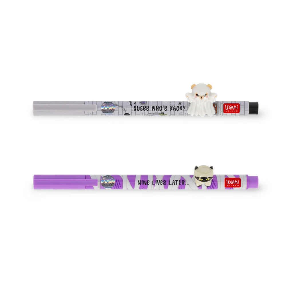 Legami - HALLOWEEN EDITION - Gel Pens With Decorative Animal Charm A Set Of 2pcs - Lovely Friends - Spooky Party