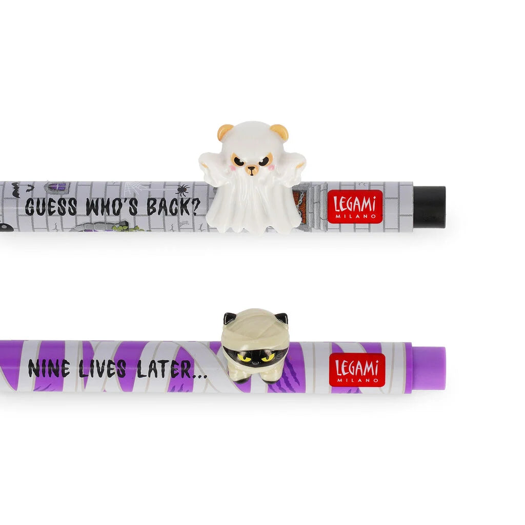 Legami - HALLOWEEN EDITION - Gel Pens With Decorative Animal Charm A Set Of 2pcs - Lovely Friends - Spooky Party