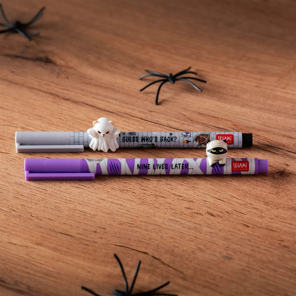 Legami - HALLOWEEN EDITION - Gel Pens With Decorative Animal Charm A Set Of 2pcs - Lovely Friends - Spooky Party