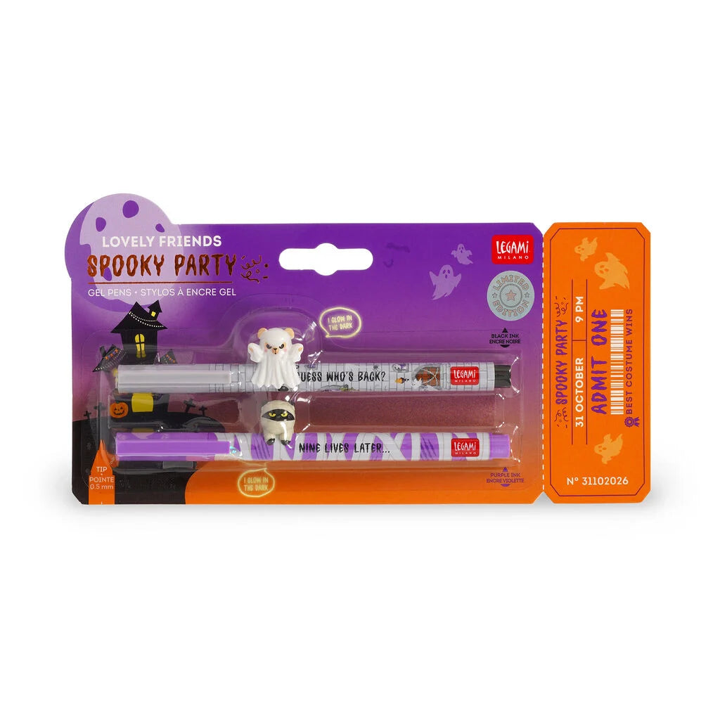 Legami - HALLOWEEN EDITION - Gel Pens With Decorative Animal Charm A Set Of 2pcs - Lovely Friends - Spooky Party